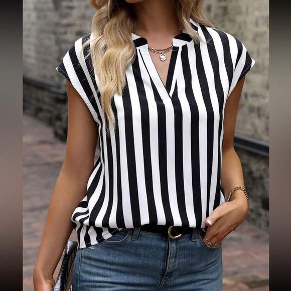 Striped notched neck blouse - Picture 14 of 16